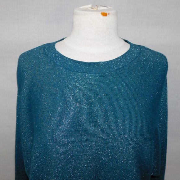 Suzy Shier Womens L Sparkle Glitter Blue oversized Wing Sleeve Top Sweater - Picture 2 of 11